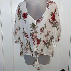 M.FASIS-Floral Tie Front Short Sleeve Top. Sm.